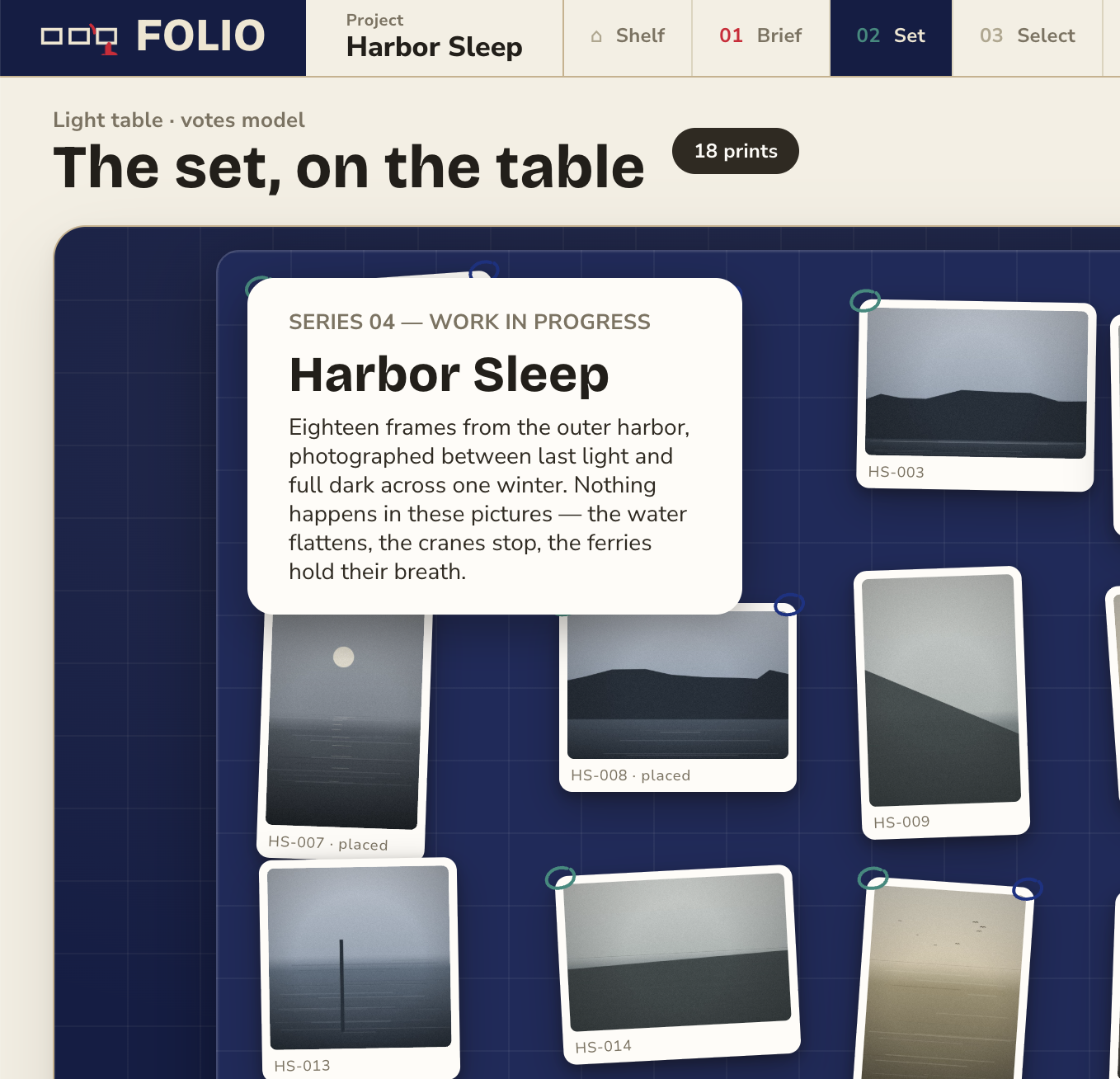 Folio — the set, on the table
